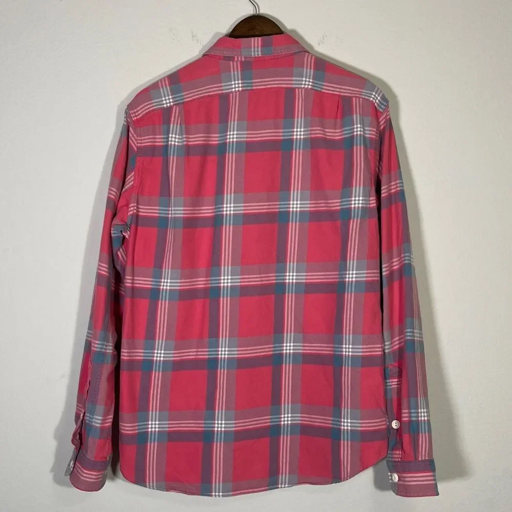 J Crew Men’s Cotton Twill Button Down Size Medium in Faded Red Tartan Plaid